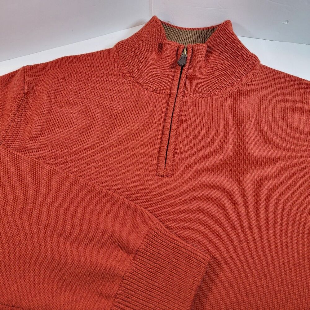 Brooks Brothers Orange Rust Size Large 100% Merino Wool 1/4 Zip Pullover Sweater